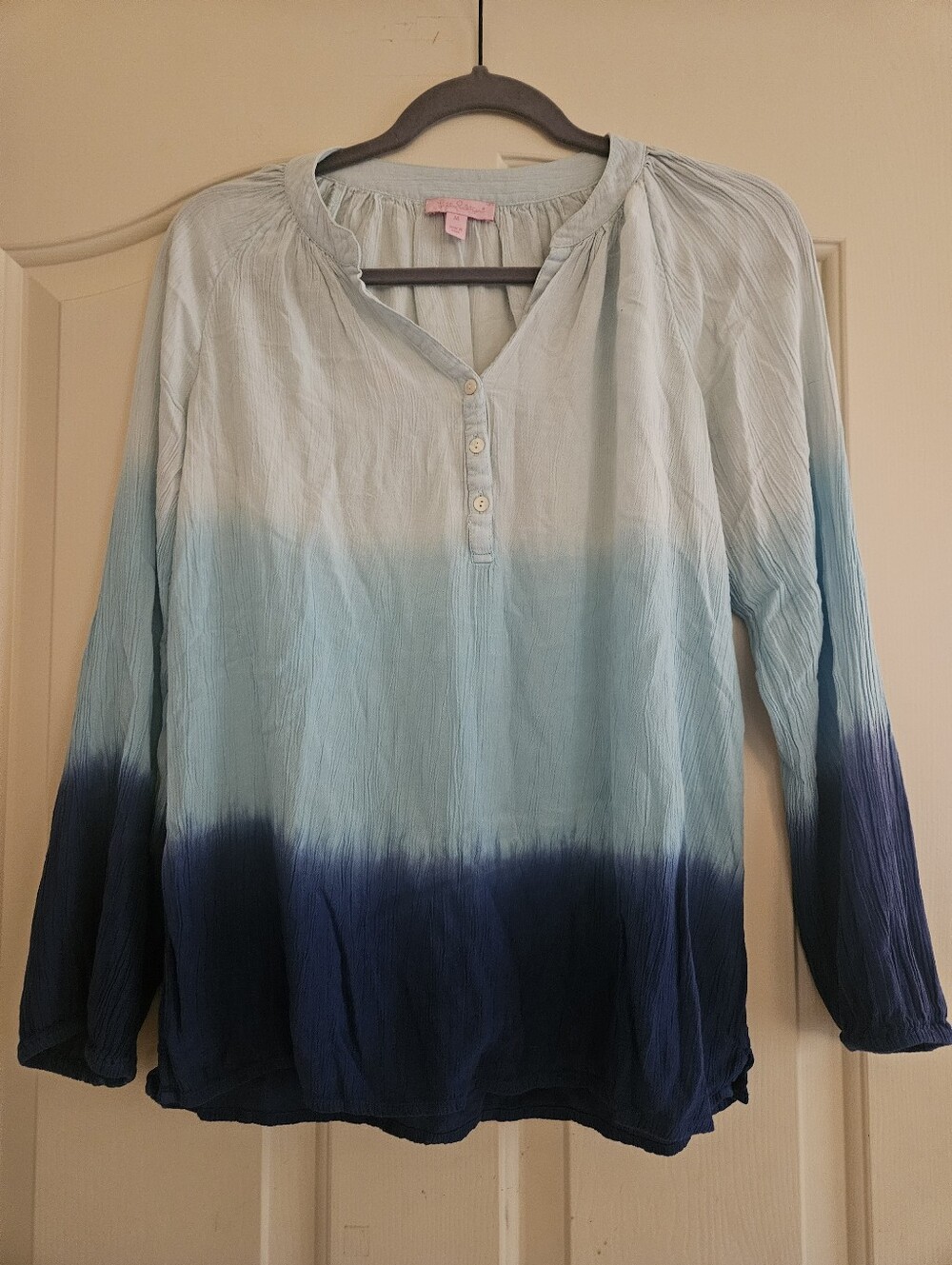 Lilly Pulitzer Ombre Henley Blouse in Light Blue to Navy